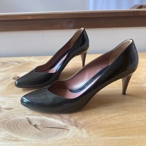 SPORTMAX HEELS PUMPS 40-9 BLACK PATENT LEATHER WOOD HEEL CAREER CLASSIC CHIC